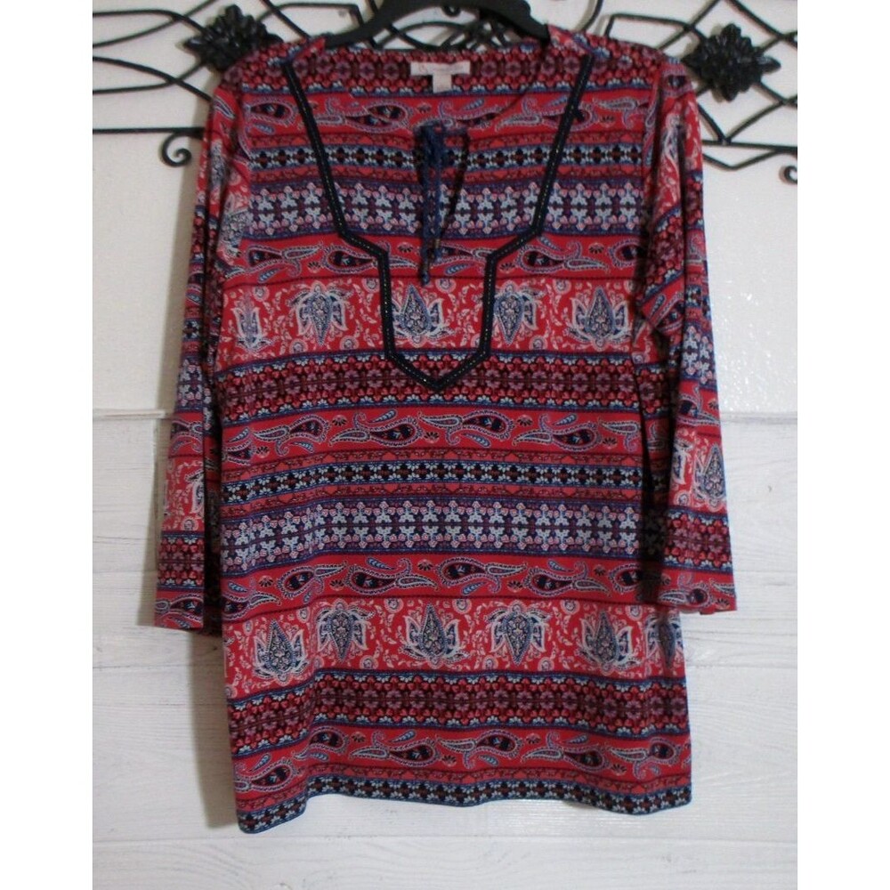 Cato Women's Knit Top Size L Long Sleeve Multicolor Floral Round Neck